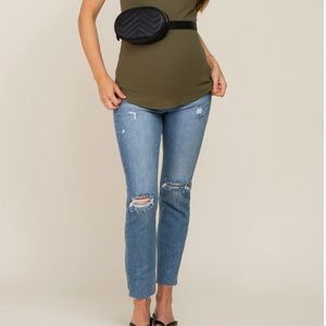 Blue Distressed Raw Hem MATERNITY Jeans